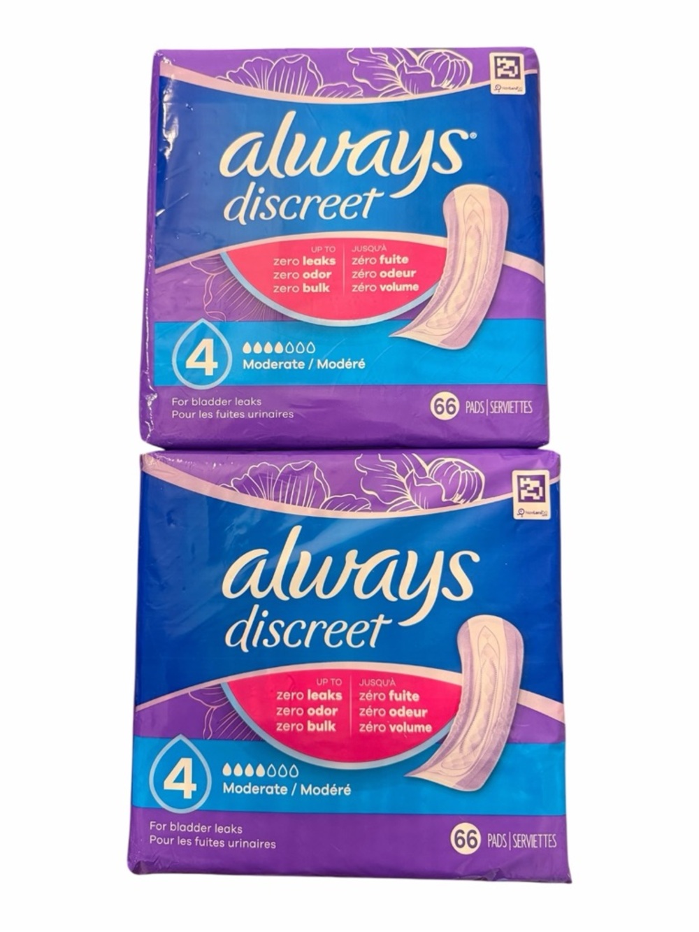 Always Discreet Size 4 Moderate Regular Lightly Scented (2 x 66 pads)